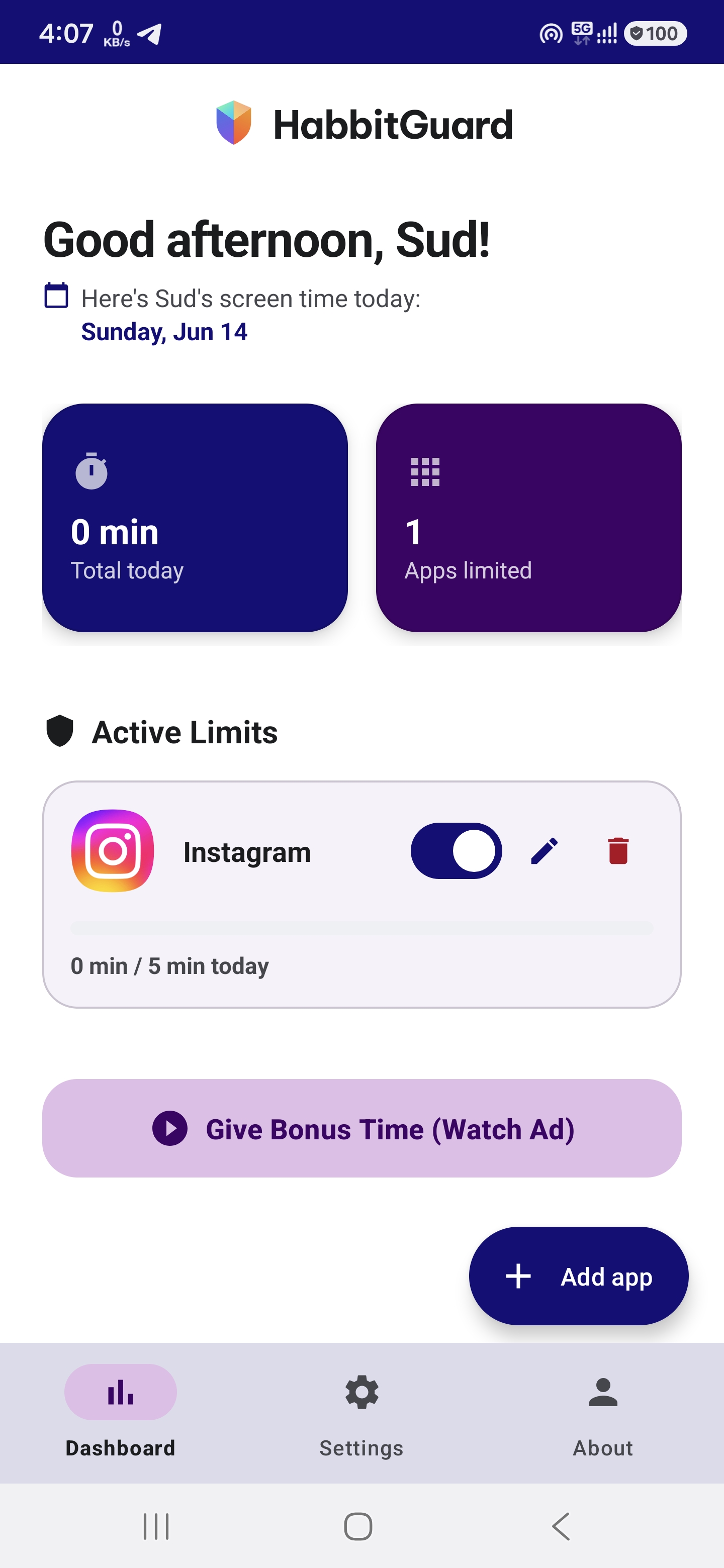 HabitGuard Dashboard Screen